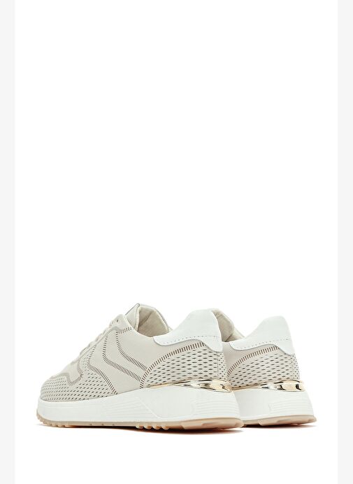Kadın Krem Bağcıklı Kalın Tabanlı Deri Sneaker 25SFD372014 - Görsel 2