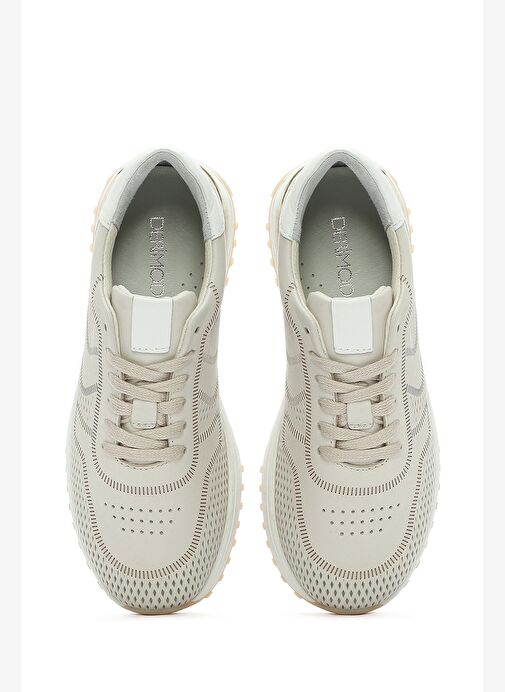 Kadın Krem Bağcıklı Kalın Tabanlı Deri Sneaker 25SFD372014 - Görsel 3