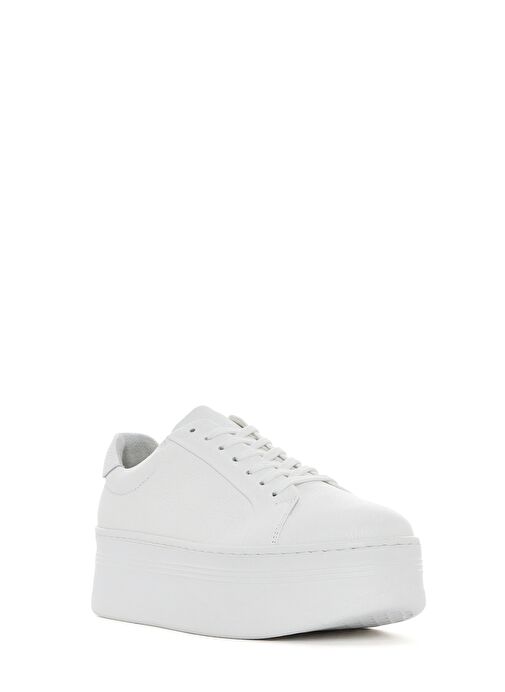 Kadın Beyaz Bağcıklı Kalın Tabanlı Deri Sneaker 25SFD371618 - Görsel 7