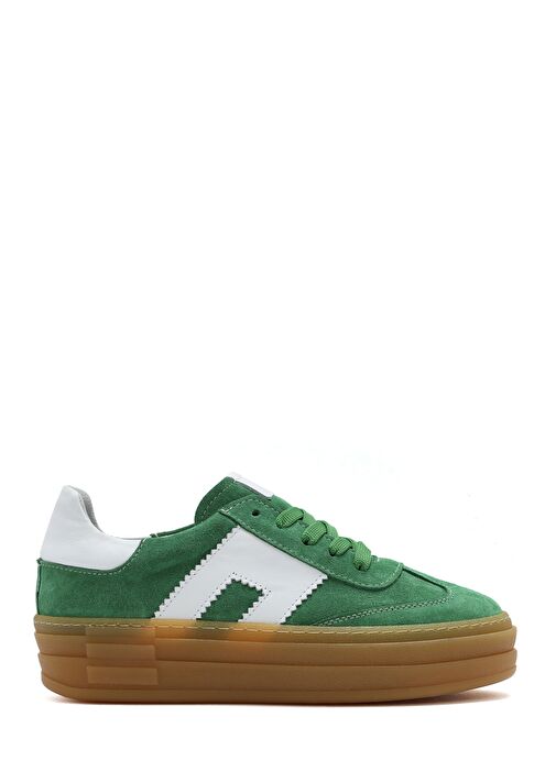 Kadın Yeşil Bağcıklı Süet Deri Sneaker 25SFD371710 - Görsel 2