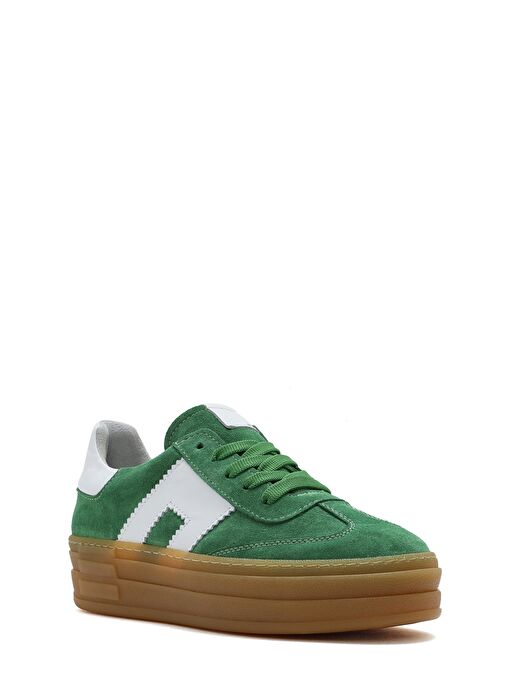 Kadın Yeşil Bağcıklı Süet Deri Sneaker 25SFD371710 - Görsel 7