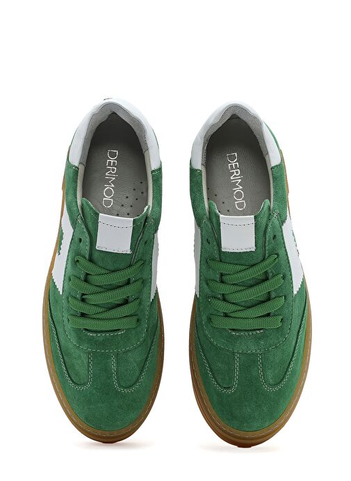 Kadın Yeşil Bağcıklı Süet Deri Sneaker 25SFD371710 - Görsel 8