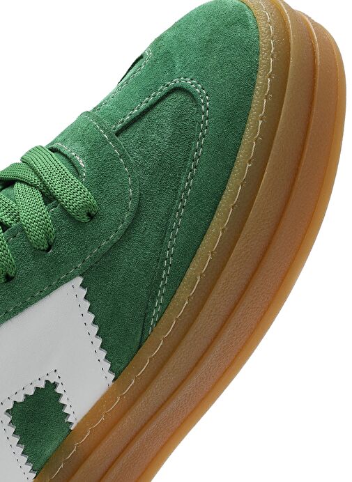 Kadın Yeşil Bağcıklı Süet Deri Sneaker 25SFD371710 - Görsel 9