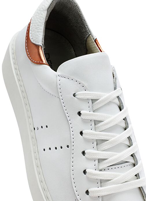 Kadın Beyaz Bağcıklı Deri Sneaker 25SFD371018 - Görsel 9