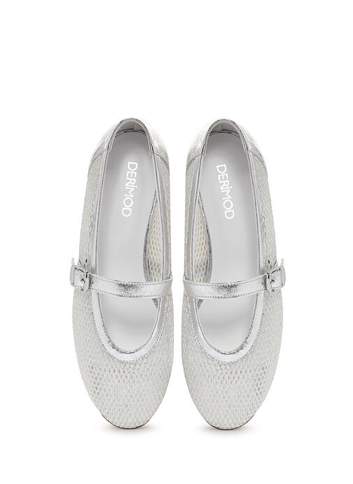 Kadın Gümüş Fileli Bantlı Babet 25SFD14016F - Görsel 8