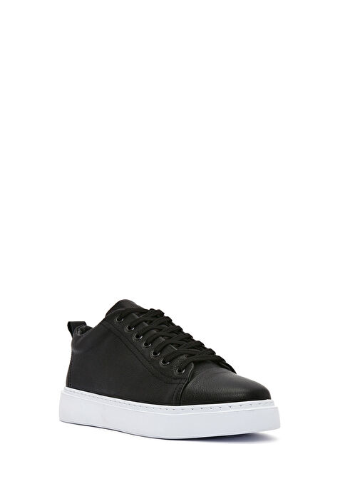 Erkek Siyah Kalın Tabanlı Bağcıklı Deri Sneaker 25SFD752116 - Görsel 7
