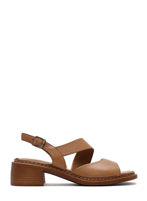 Kadın Taba Bilekten Tokalı Kısa Topuklu Deri Sandalet 25SFD341118 - Görsel 2