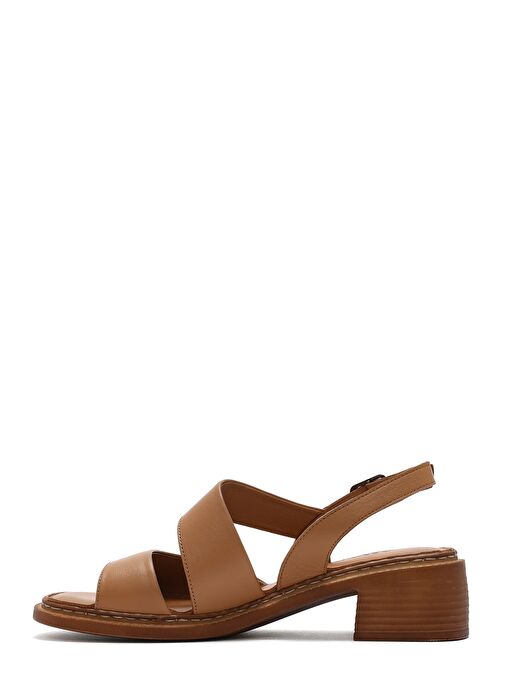 Kadın Taba Bilekten Tokalı Kısa Topuklu Deri Sandalet 25SFD341118 - Görsel 3
