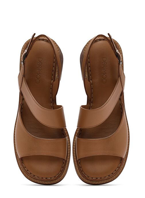 Kadın Taba Bilekten Tokalı Kısa Topuklu Deri Sandalet 25SFD341118 - Görsel 7