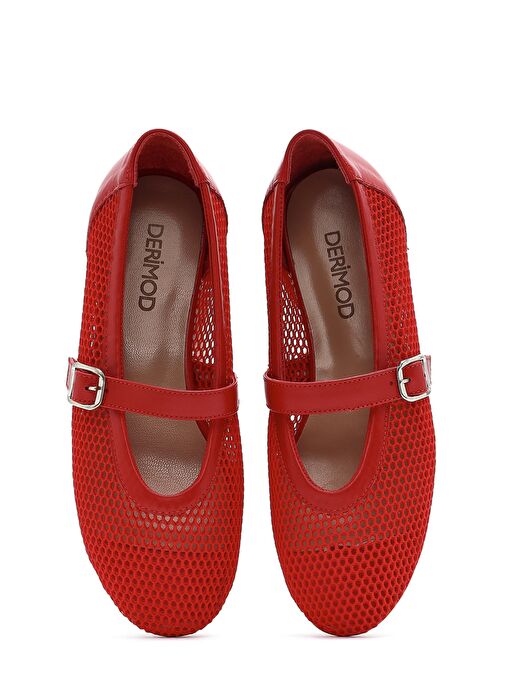 Kadın Kırmızı Fileli Bantlı Babet 25SFD14016F - Görsel 8