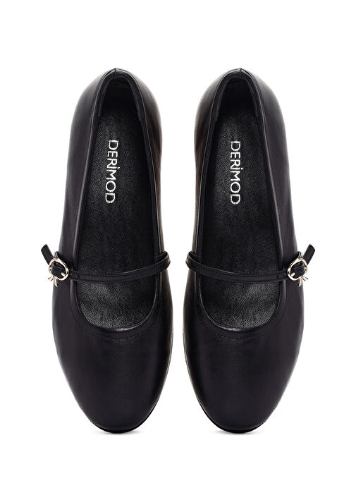 Kadın Siyah Bantlı Deri Babet 25SFD350318 - Görsel 8