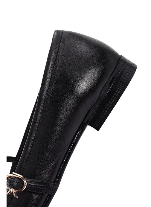 Kadın Siyah Bantlı Deri Babet 25SFD350318 - Görsel 9