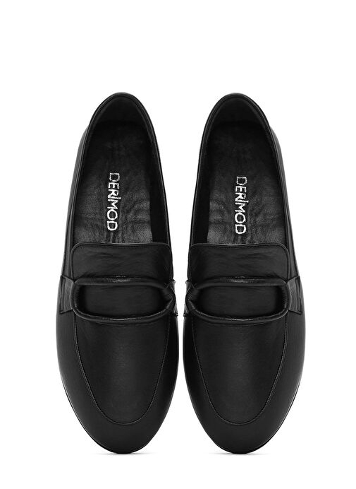 Kadın Siyah Deri Casual Loafer 25SFD350418 - Görsel 8