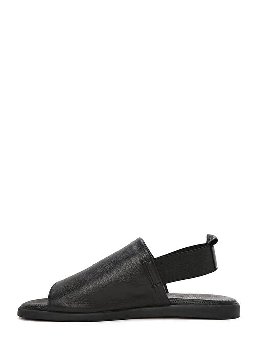 Kadın Siyah Arkası Lastikli Deri Sandalet 25SFD351318 - Görsel 3