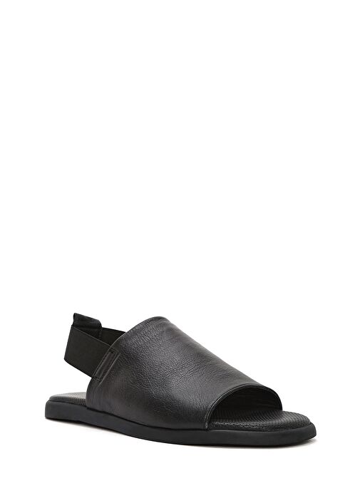 Kadın Siyah Arkası Lastikli Deri Sandalet 25SFD351318 - Görsel 7