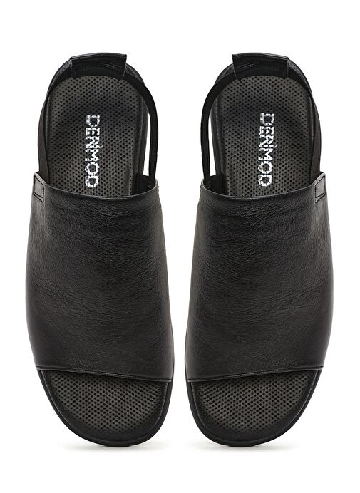 Kadın Siyah Arkası Lastikli Deri Sandalet 25SFD351318 - Görsel 8