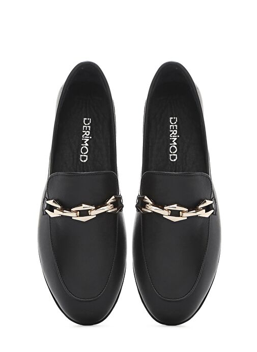 Kadın Siyah Tokalı Deri Loafer 25SFD351518 - Görsel 8