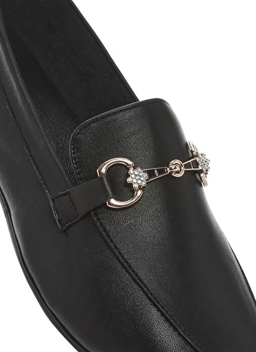 Kadın Siyah Tokalı Deri Loafer 25SFD351618 - Görsel 9