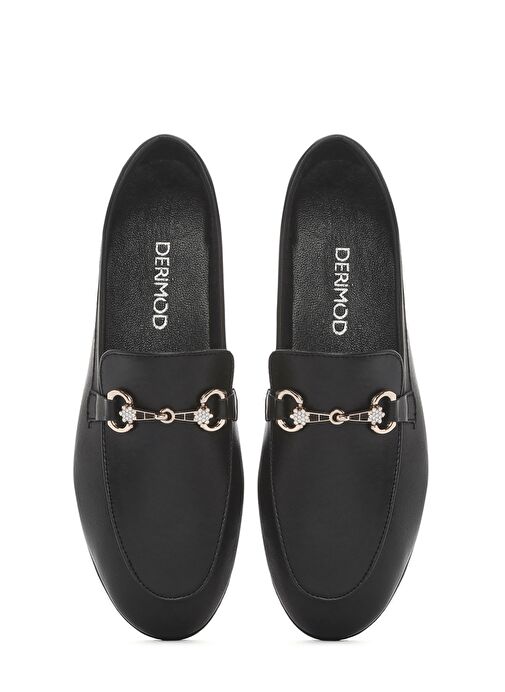 Kadın Siyah Tokalı Deri Loafer 25SFD351618 - Görsel 8