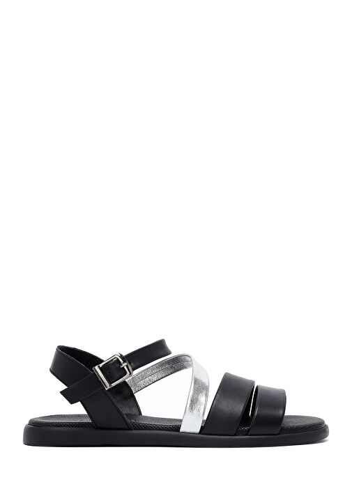 Kadın Siyah Bilekten Tokalı Deri Sandalet 25SFD351018 - Görsel 2