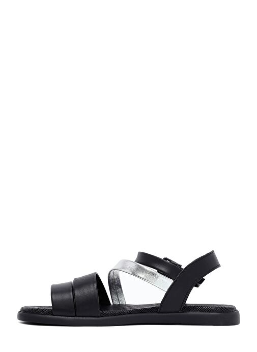 Kadın Siyah Bilekten Tokalı Deri Sandalet 25SFD351018 - Görsel 3