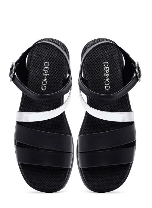 Kadın Siyah Bilekten Tokalı Deri Sandalet 25SFD351018 - Görsel 8