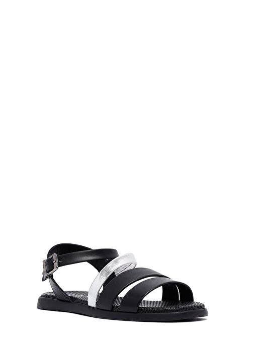 Kadın Siyah Bilekten Tokalı Deri Sandalet 25SFD351018 - Görsel 7