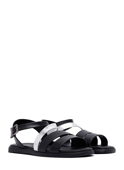 Kadın Siyah Bilekten Tokalı Deri Sandalet 25SFD351018 - Görsel 4