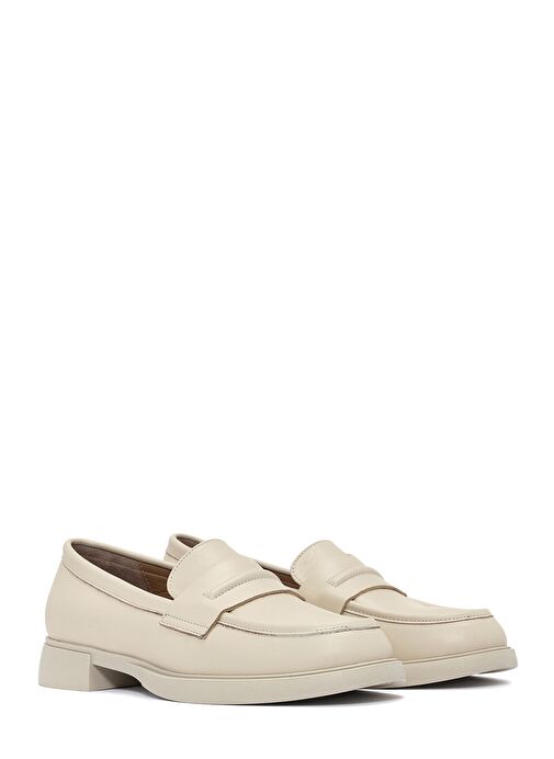 Kadın Krem Deri Maskülen Loafer 25SFD182318 - Görsel 4