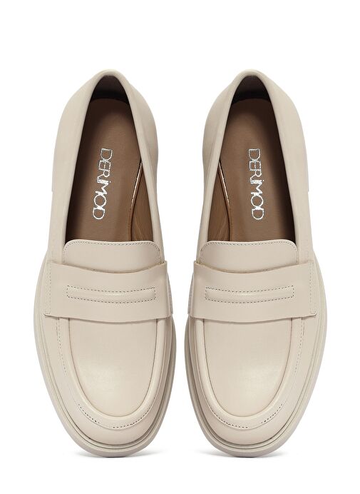 Kadın Krem Deri Maskülen Loafer 25SFD182318 - Görsel 7