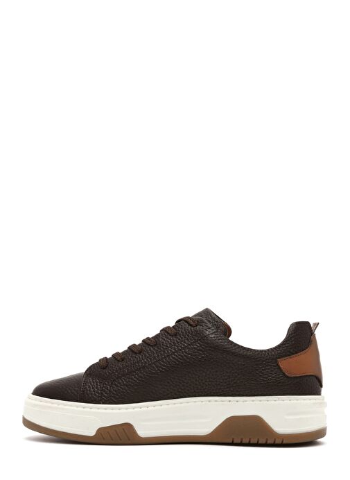 Erkek Kahverengi Bağcıklı Kalın Tabanlı Deri Sneaker 25SFD6882FT - Görsel 3