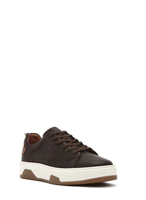 Erkek Kahverengi Bağcıklı Kalın Tabanlı Deri Sneaker 25SFD6882FT - Görsel 7