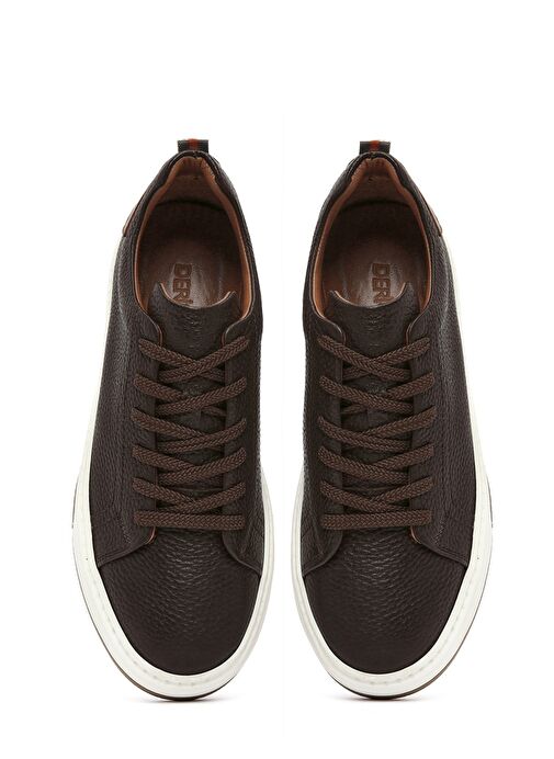 Erkek Kahverengi Bağcıklı Kalın Tabanlı Deri Sneaker 25SFD6882FT - Görsel 8