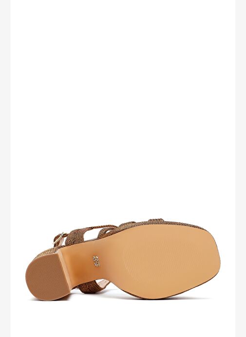 Kadın Bronz Bilekten Tokalı Yüksek Kalın Topuklu Platform Hasır Sandalet 25SFD4433M7 - Görsel 6