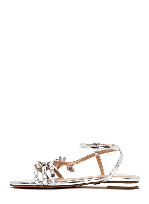 Kadın Gümüş Bilekten Tokalı Taşlı Metalik Sandalet 25SFD442132 - Görsel 3