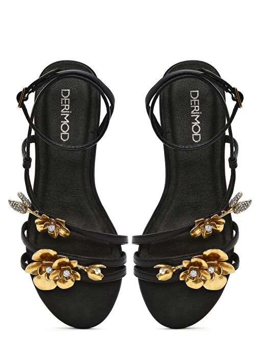 Kadın Siyah Bilekten Tokalı Taşlı Sandalet 25SFD442118 - Görsel 8