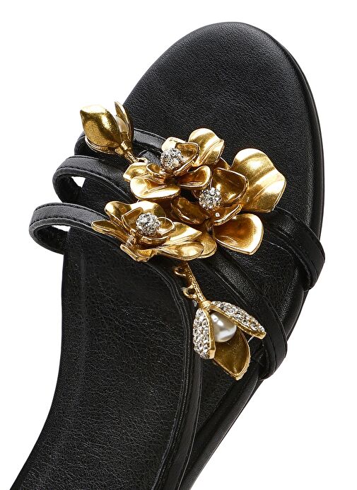 Kadın Siyah Bilekten Tokalı Taşlı Sandalet 25SFD442118 - Görsel 9