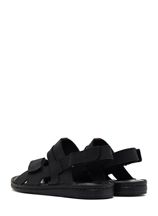Erkek Siyah Deri Sandalet 25SFD625018 - Görsel 6