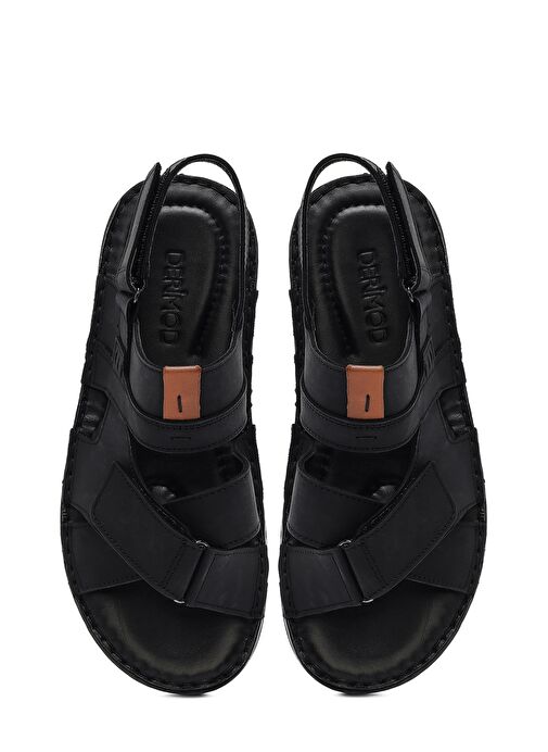 Erkek Siyah Deri Sandalet 25SFD625018 - Görsel 8