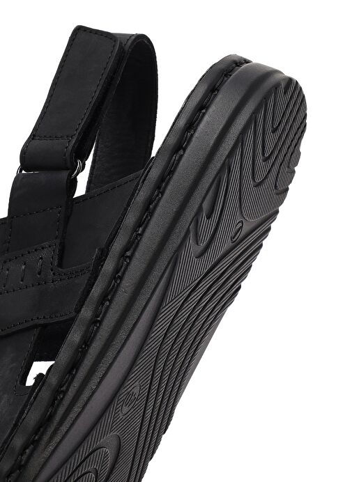 Erkek Siyah Deri Sandalet 25SFD625018 - Görsel 9