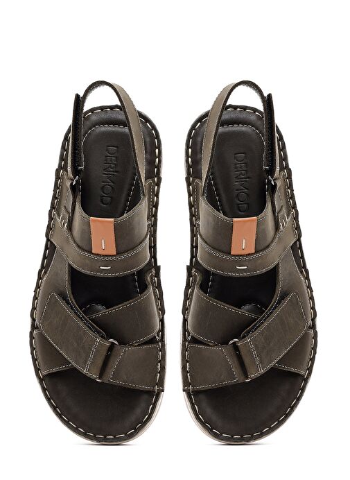 Erkek Haki Bantlı Deri Sandalet 25SFD6250V3 - Görsel 8