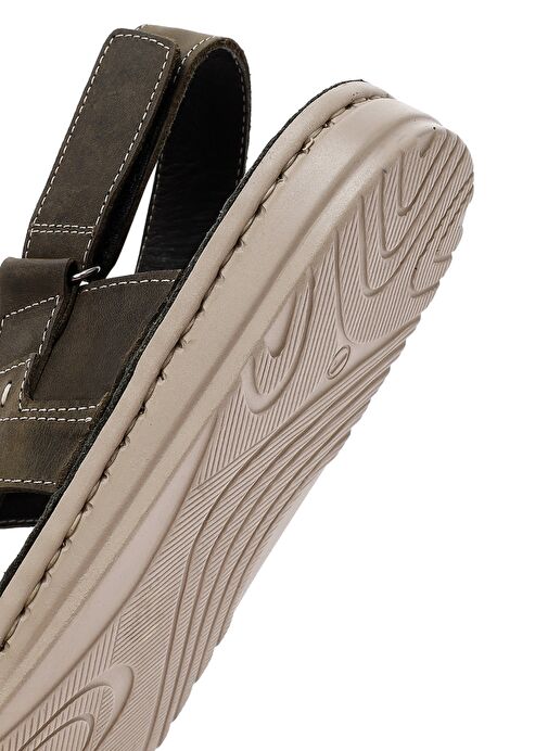 Erkek Haki Bantlı Deri Sandalet 25SFD6250V3 - Görsel 9