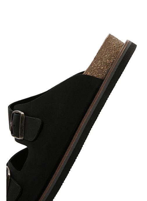 Erkek Siyah Tokalı Nubuk Deri Terlik 25SFD6255V3 - Görsel 9