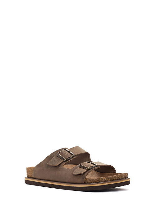 Erkek Bej Tokalı Nubuk Deri Terlik 25SFD6255V3 - Görsel 8