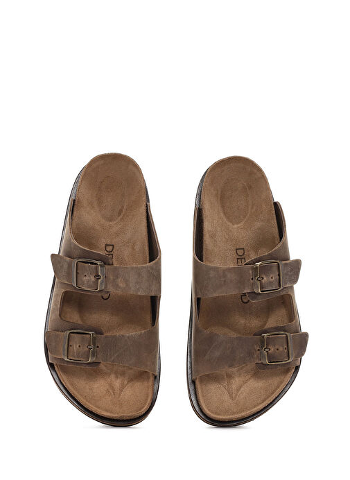 Erkek Bej Tokalı Nubuk Deri Terlik 25SFD6255V3 - Görsel 9