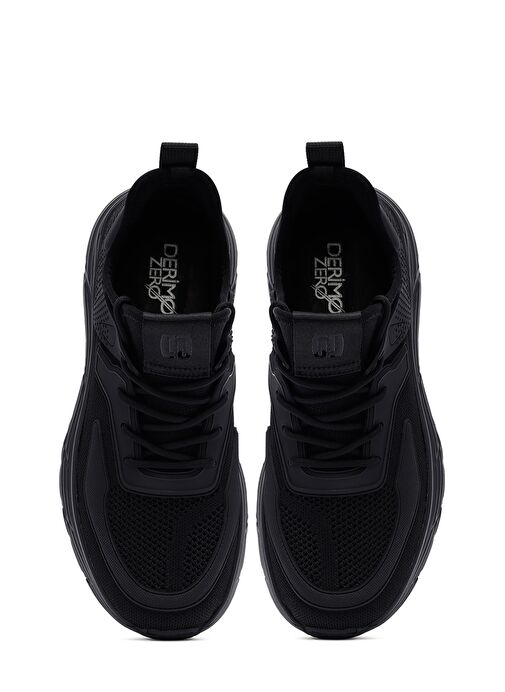 Erkek Siyah Bağcıklı Kalın Tabanlı Kumaş Sneaker 25SFD69426F - Görsel 8