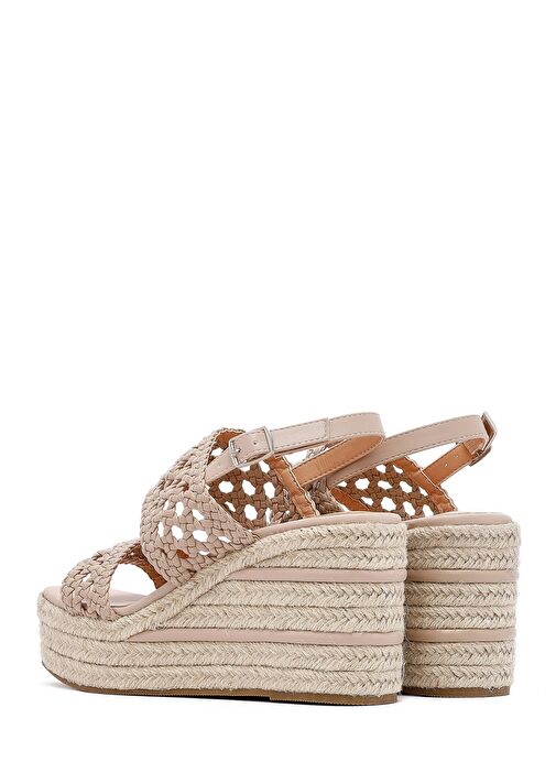Kadın Krem Örgü Bilekten Tokalı Dolgu Topuklu Espadril Sandalet 25SFE451729 - Görsel 7
