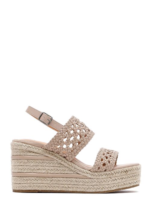 Kadın Krem Örgü Bilekten Tokalı Dolgu Topuklu Espadril Sandalet 25SFE451729 - Görsel 2