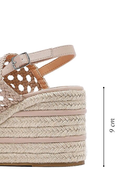 Kadın Krem Örgü Bilekten Tokalı Dolgu Topuklu Espadril Sandalet 25SFE451729 - Görsel 3