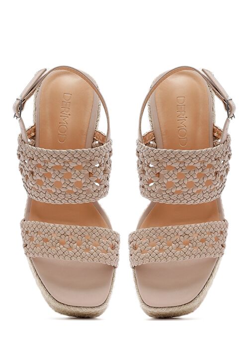 Kadın Krem Örgü Bilekten Tokalı Dolgu Topuklu Espadril Sandalet 25SFE451729 - Görsel 9